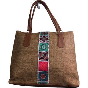 Tan Faux Leather Large Tote Bag